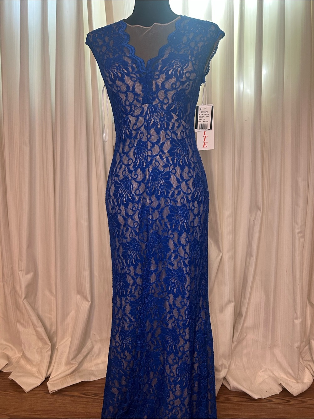 Xscape Royal Blue Lace Maxi Evening Gown